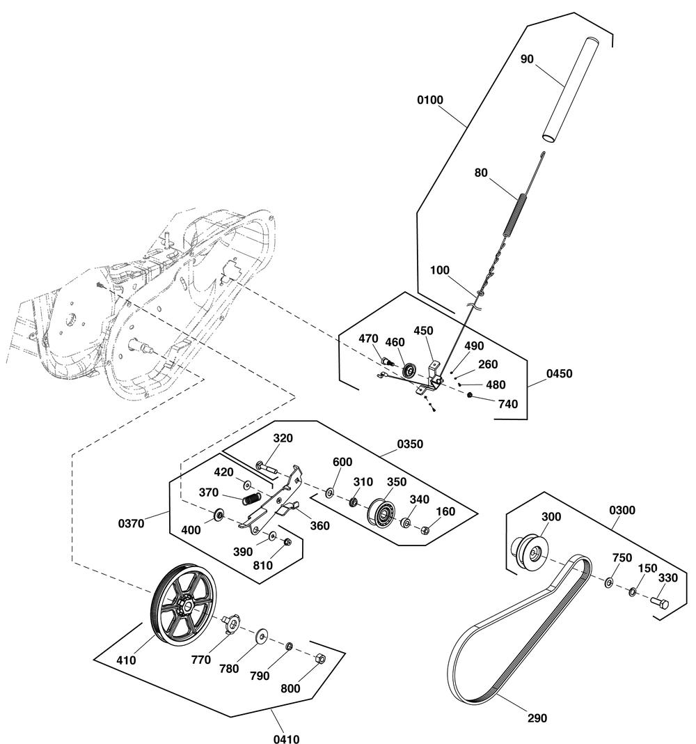 Auger Drive Group Diagram and Parts List for 1696715-01-1022E 2019 Briggs and Stratton Snow Blower